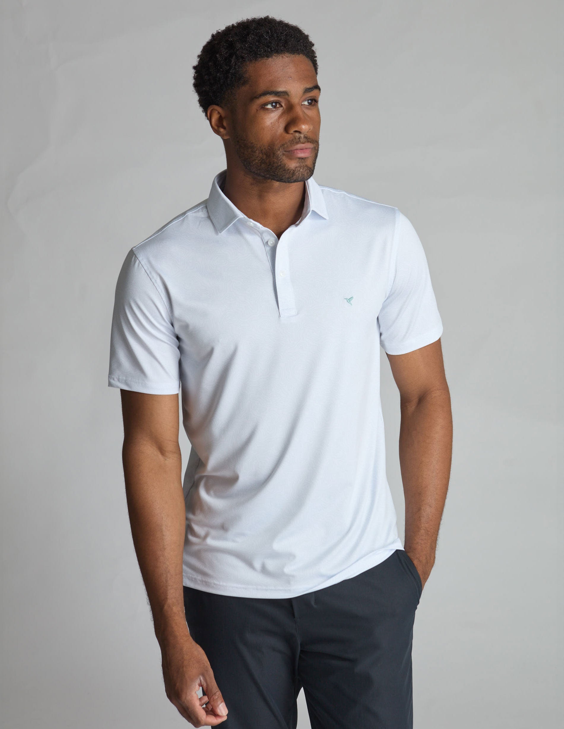 NoFlop Golf Polo - White &amp; Green Topo (The Arnold Palm Squeezer)