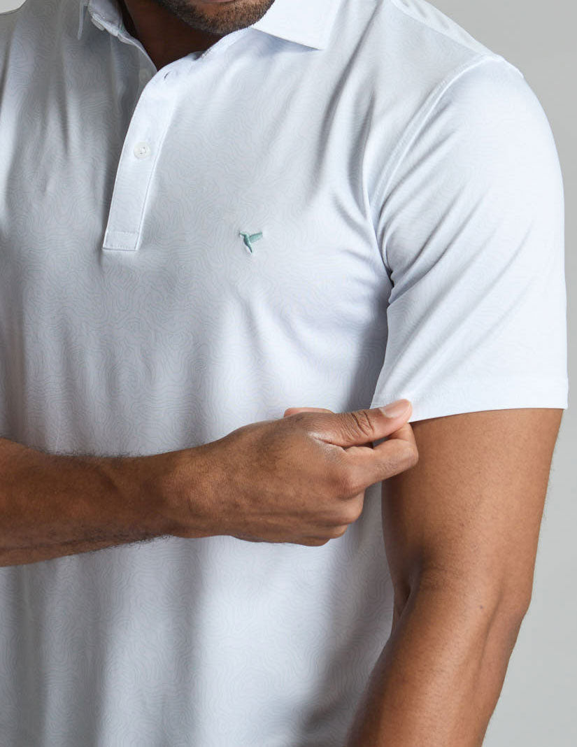 NoFlop Golf Polo - White &amp; Green Topo (The Arnold Palm Squeezer)