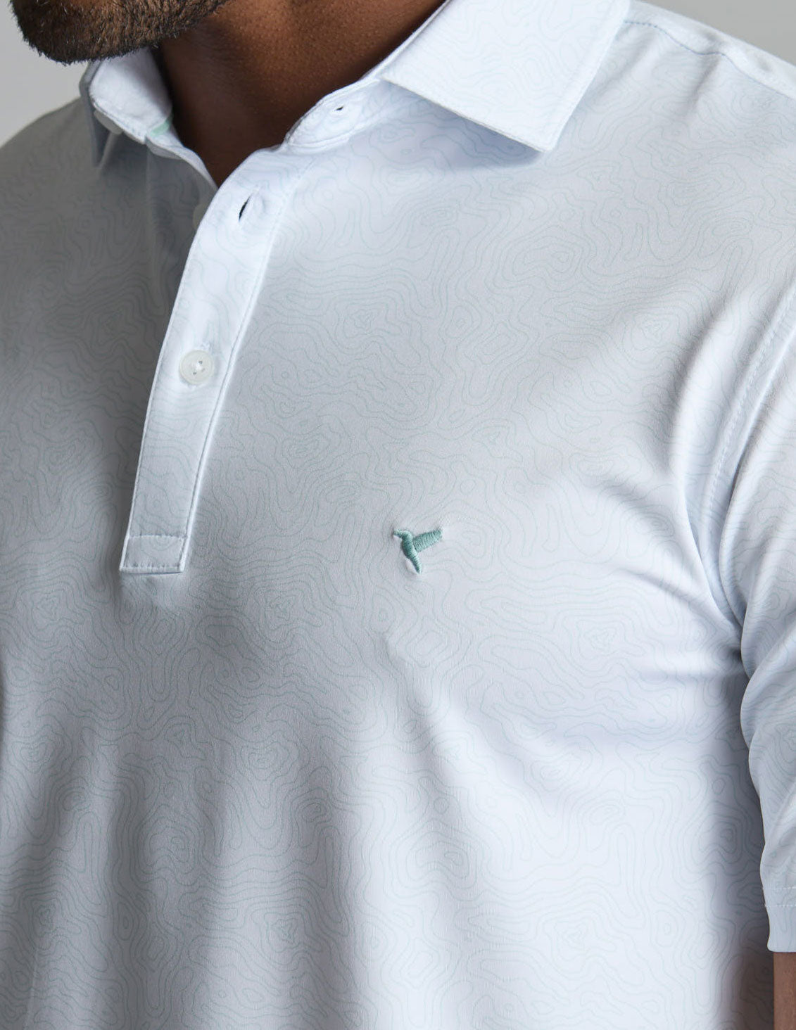 NoFlop Golf Polo - White &amp; Green Topo (The Arnold Palm Squeezer)