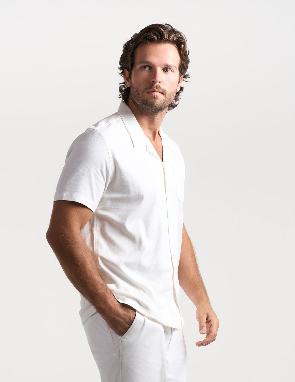 Tech Linen Camp Collar - White (The Slow Burn)