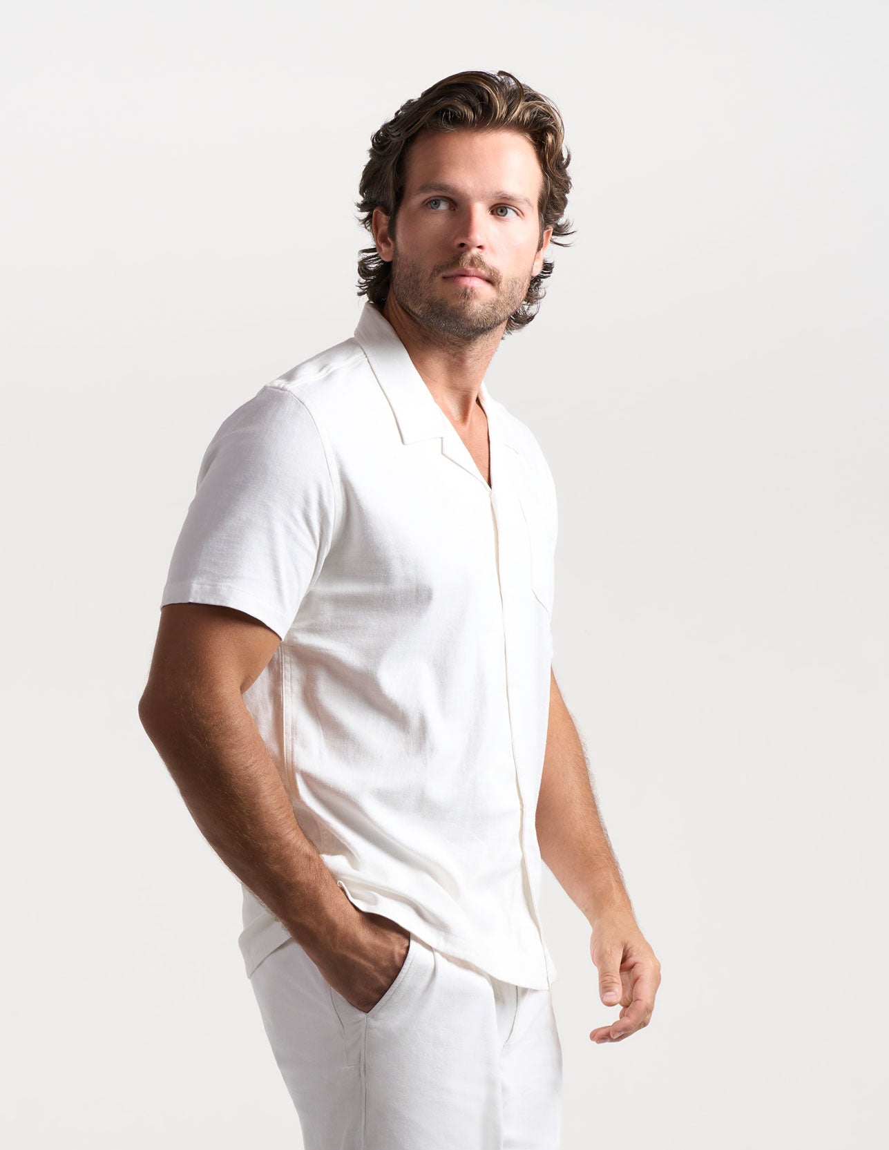 Tech Linen Camp Collar - White (The Slow Burn)