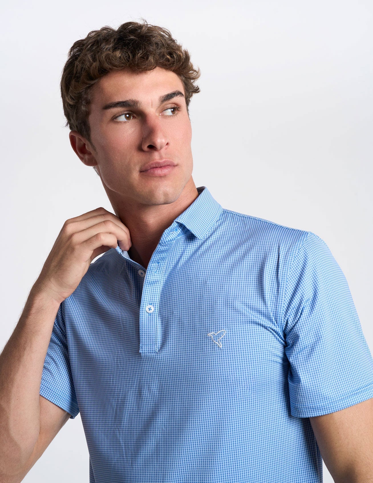 NoFlop Golf Polo - Blue Houndstooth (The Diplomat)